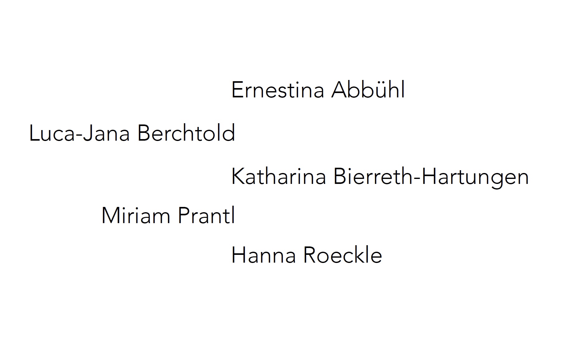 Katharina Bierreth-Hartungen, Hanna Roeckle, Ernestina Abbühl, Luca-Jana Berchtold und Miriam Prantl: Female: works by